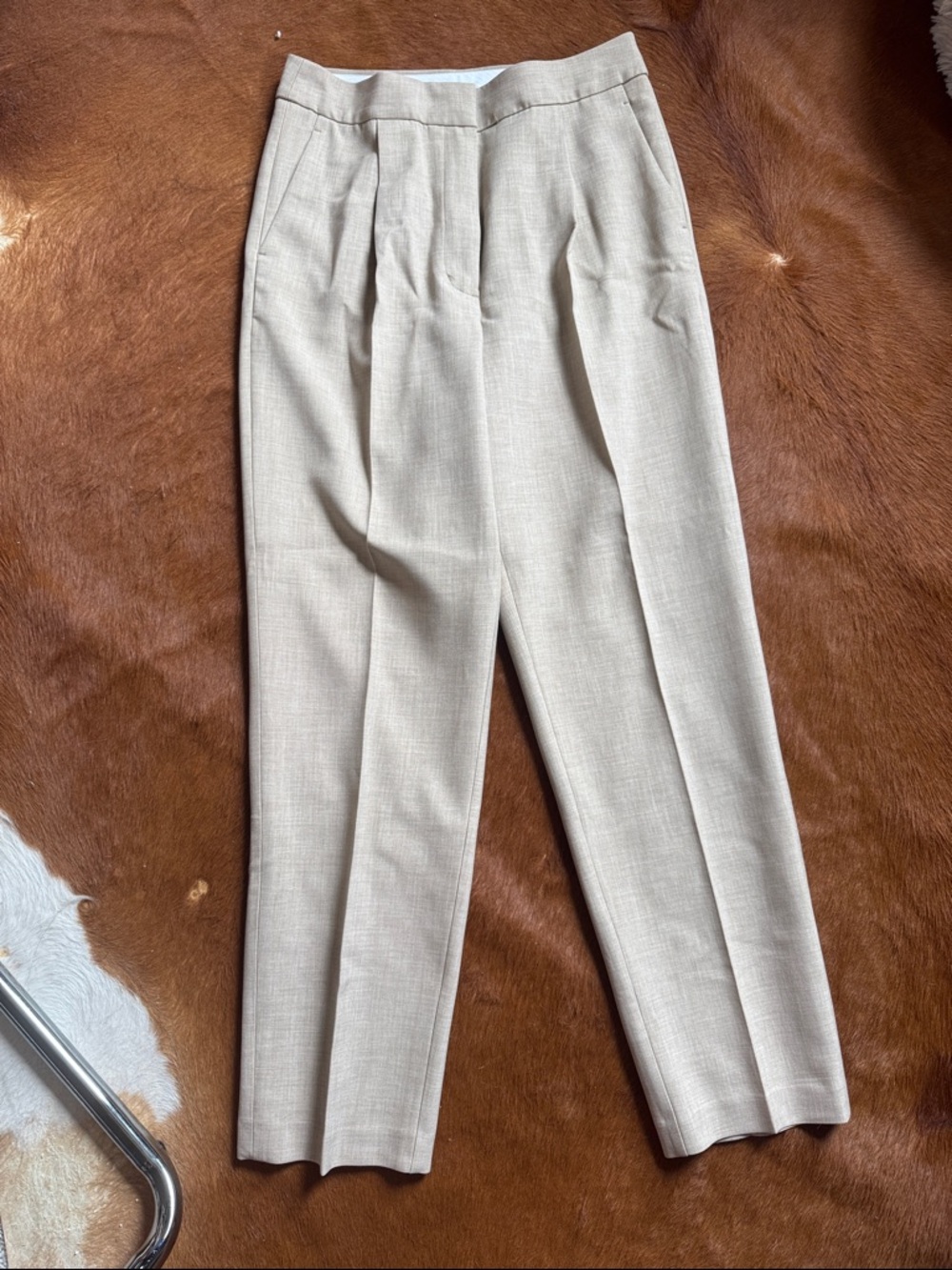 Aritzia Wilfred High-Waist Pleated Trousers Beige Heather